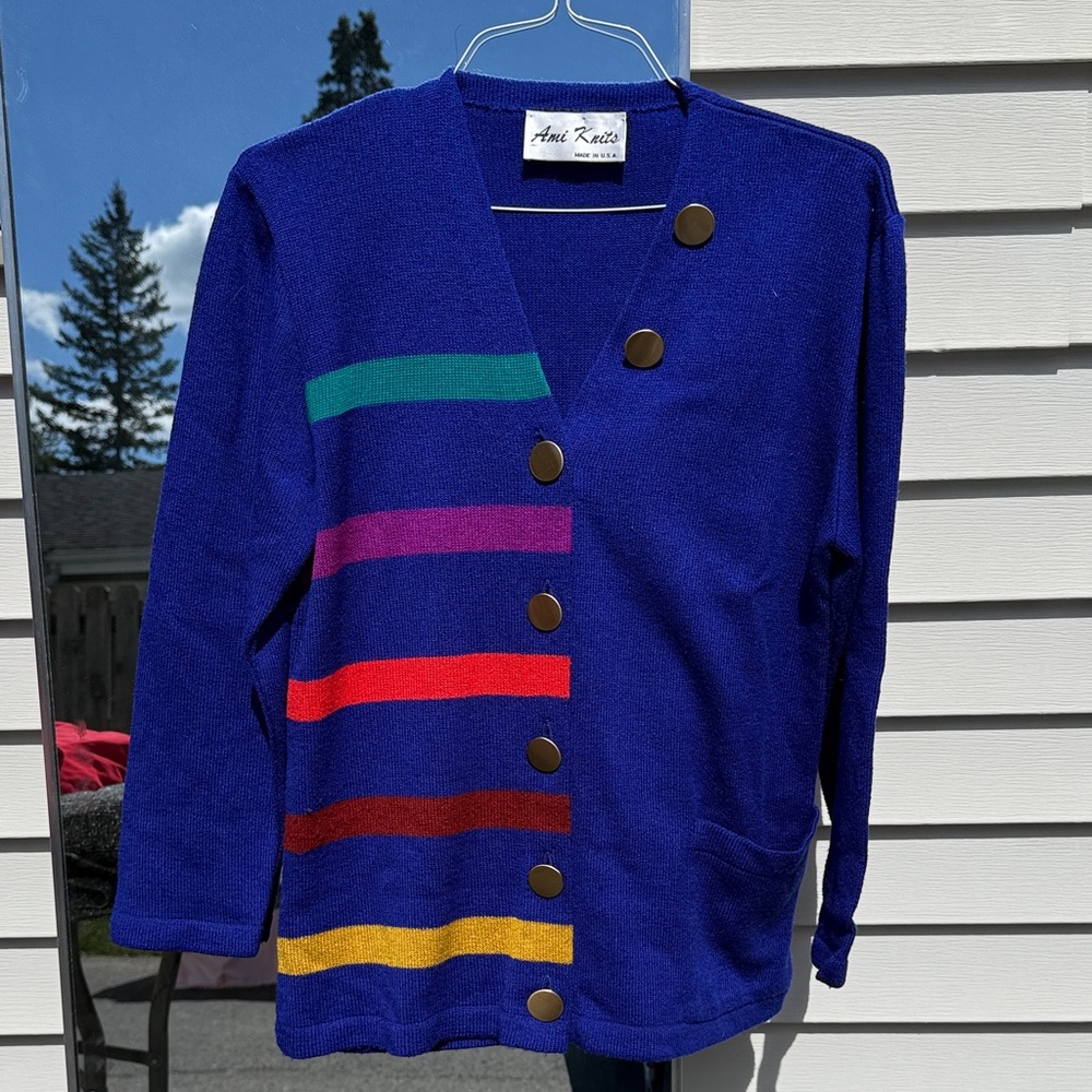 Blue Multicolor Button-Up Sweater